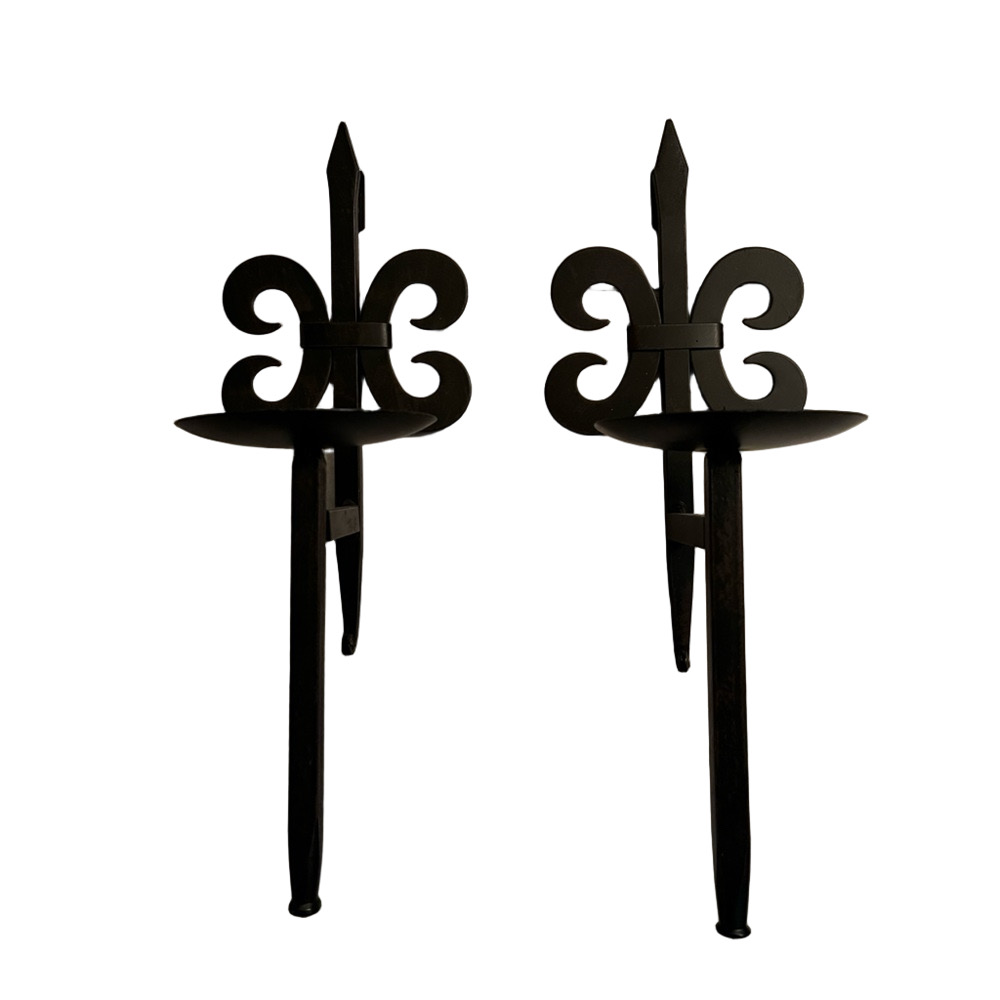 Vintage Hand Forged Wrought Iron Candle Sconces Set